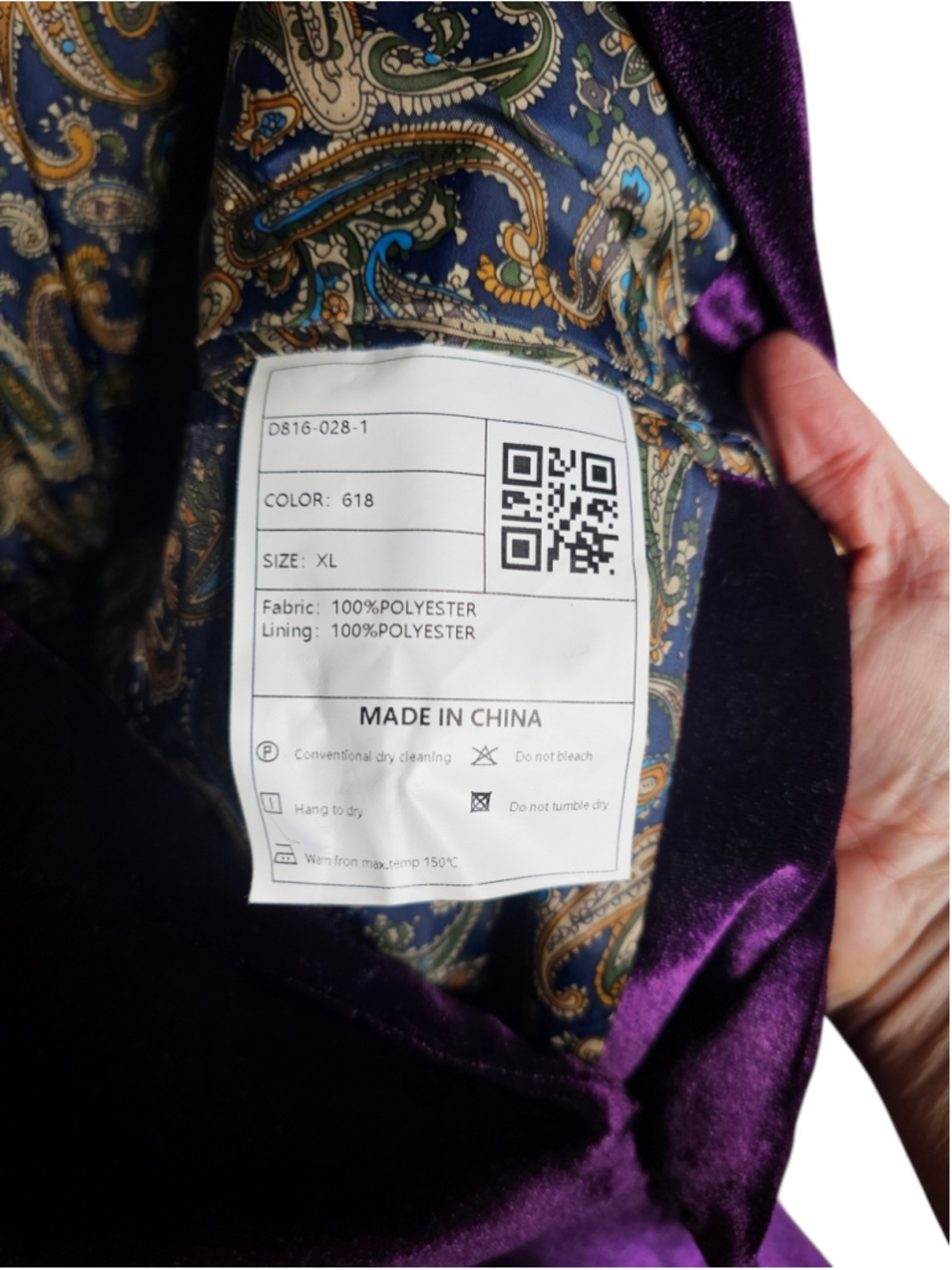 WEEN CHARM Blazer Purple Velvet with Blue Paisley Lining XL NWT - Picture 4 of 6